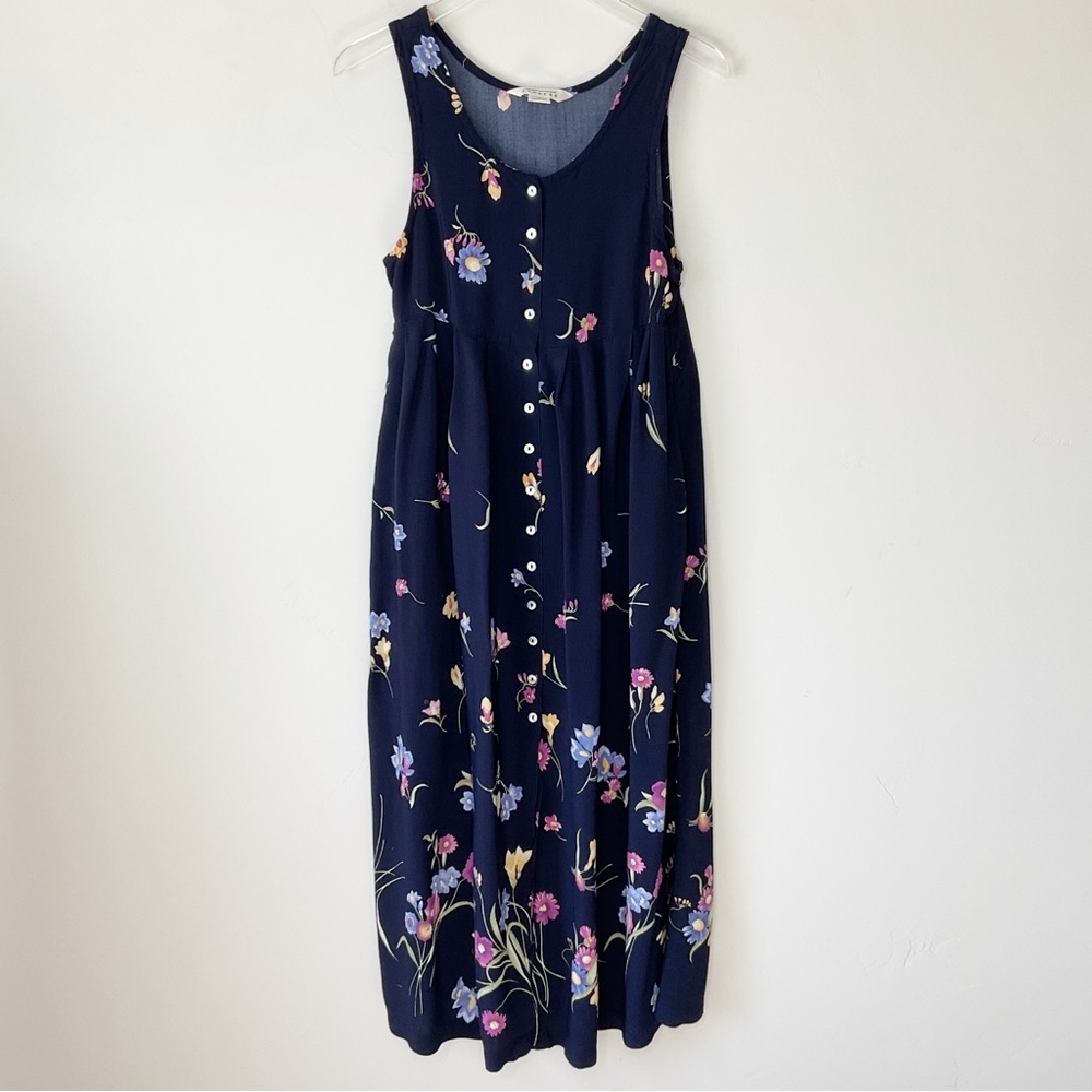 Vintage Express Sleeveless Dark Floral Button Front Maxi Size M Spring Summer